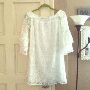 Lilly Pulitzer off the shoulder white lace dress